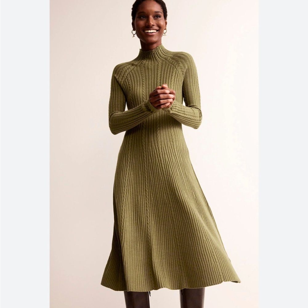 Boden Sage Green Ribbed Long Sleeve Knit Dress